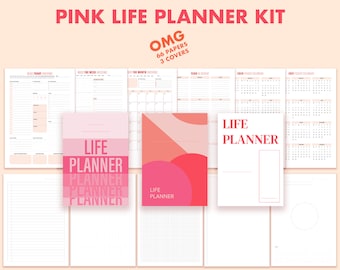 Downloadable Planner Kit Pink, Planner Printable Template, Printable Planner Kit PDF, Printable Agenda Kit, Undated Planner Kit Pink