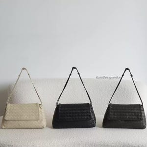 Bolso de piel de becerro suave de grano superior, bolso de mano de piel auténtica, bolso de hombro de piel de oveja, bolso tote de piel tejida, dos versiones.