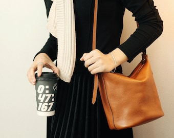Handcrafted Leather Bucket Bag: Women's Luxury Designer Bags Cowhide Handbag Crossbody  Bag