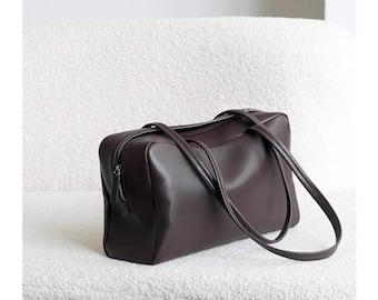 Top Layer Sheepskin Leather Tote Bag,Ladies Top Handle Bag,Minimal Design Lambskin Shoulder purse,bowling Handbag