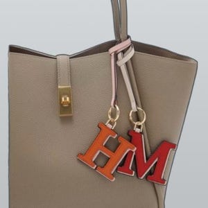 Two-Tone Leather Initial Keychain: Personalized Alphabet Bag Charm,leather charm