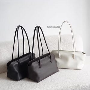 Minimalist Genuine Cowhide Leather Tote Bag, Shoulder Handbag, Multiple Colors