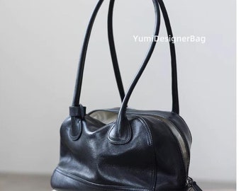 Handmade Leather Top Handle Bag: Cowhide bowling shoulder bag,Vintage Style handbags for women