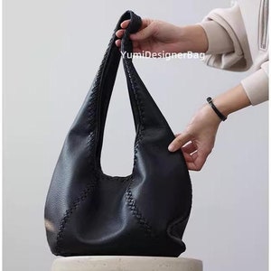 Handmade Woven Leather Hobo Bag:Slouchy Black Purse personalzied shoulder bag for women
