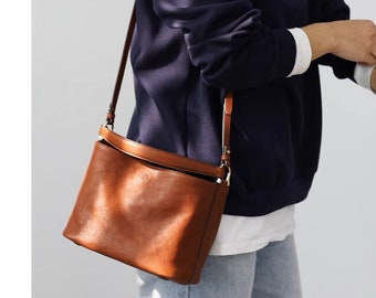 Original Genuine Leather bag, Leather shoulder bag,Designer Leather bucket bag,Hobo bag,Crossbody bag,Leather purse,Women purse,Women Gift