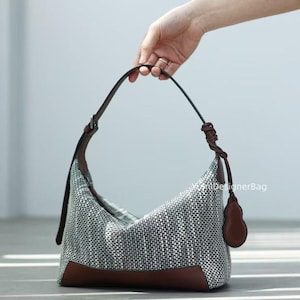 Leather Hobo Bag: Cotton Linen & Napa Leather Crossbody bag,Ladies handbags