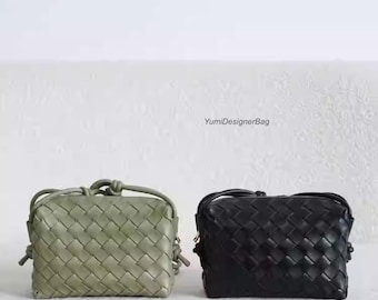 Soft Top grain Sheepskin Hand-woven Leather Bag,Small Woven Crossbody  Purse,Ladies Phone bag,Leather Camera Bag