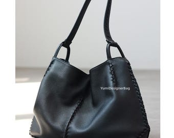 Handwoven Top Grain Leather Tote Bag:Large Woven Hobo Bag personalized commuter shoulder purse