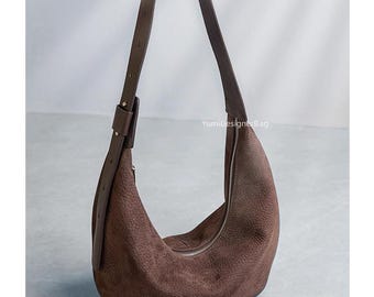 Nubuck Leather Hobo Bag: Soft Genuine Cowhide Crossbody purse,Designer shoulder bag for women