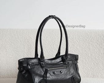 Full Grain Lambskin Leather Tote Bag: Women's Large Commuter Shoulder Purse,Ladies everyday carry Handbag