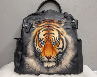 Zaino in vera pelle per donna, borsa in pelle dipinta a mano, zaino in pelle, zaino personalizzato, borsa a tracolla convertibile, borsa personalizzazione