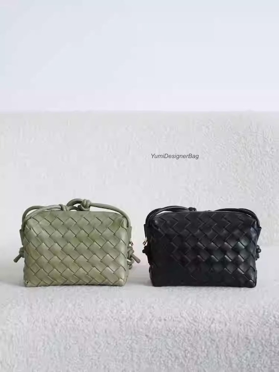 Soft Top grain Sheepskin Hand-woven Leather Bag,Small Woven Crossbody  Purse,Ladies Phone bag,Leather Camera Bag