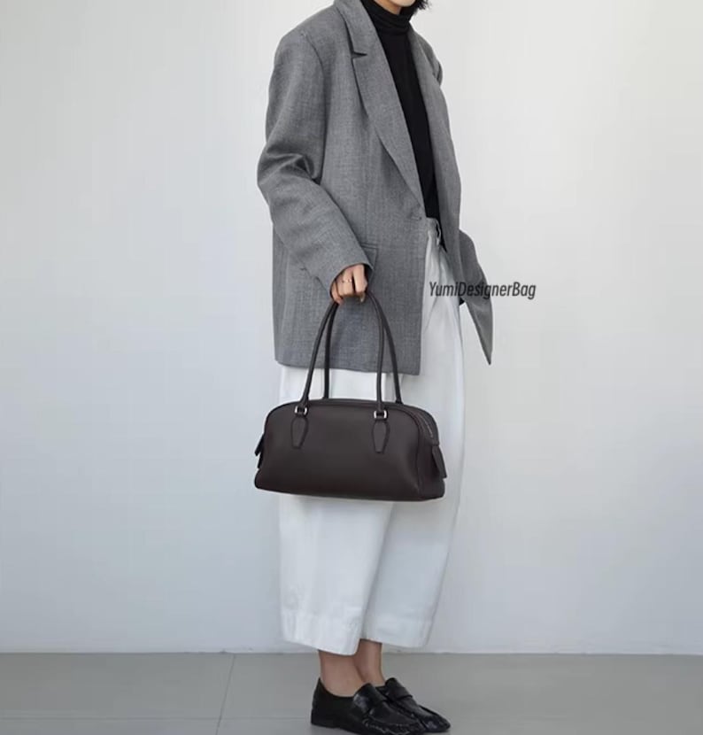 Top Grain Cowhide Leather Tote Bag, Minimalist Handbag, Designer Shoulder Bag,Women's Commuter Top Handle Purse,Personalized gift for Mom image 20