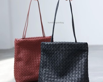 Soft Top Korn Ziegenleder gewebte Ledertasche, echtes Leder gewebte Handtaschen, Lammleder Leder Schultertasche, gewebte Leder Tragetaschen