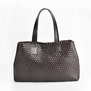 Bolso tejido de cuero genuino vintage, bolso de cuero de capa superior, bolso tejido hecho a mano, bolso de mano grande tejido, bolso de mano de mujer, bolso hobo, cartera de cuero,