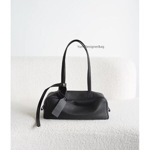 Top Grain Cowhide Leather Top Handle Bag,Designer Ladies Handbag,Women Bowling shoulder purse,Everyday Carry Tote Bag,Gift for Mom Black-Small size