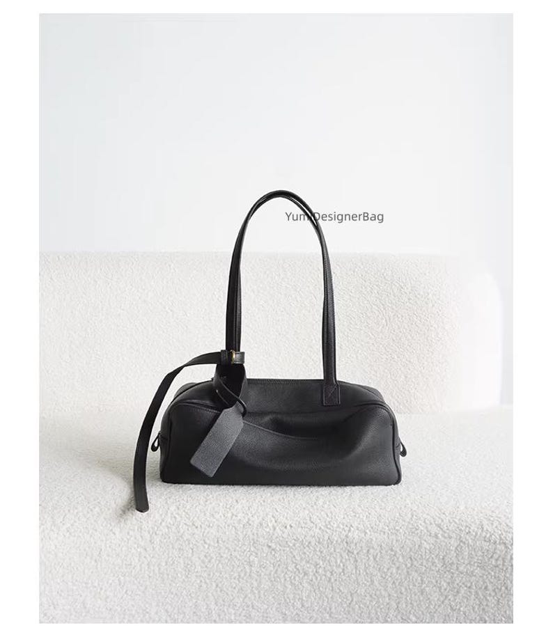 Top Grain Cowhide Leather Top Handle Bag,Designer Ladies Handbag,Women Bowling shoulder purse,Everyday Carry Tote Bag,Gift for Mom Black-Small size