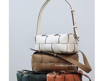 Handwoven Leather Top Handle Bag: Genuine Cowhide Shoulder Purse Ladies every carry bag