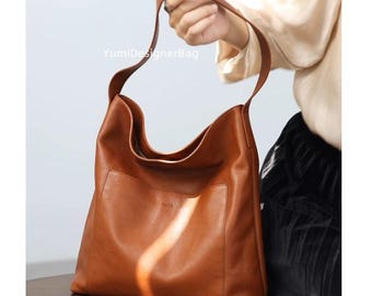 Soft Leather Hobo Tote Bag: Handmade Cowhide Shoulder Bag
