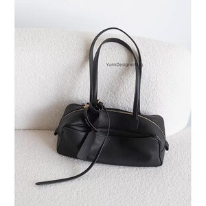 Top Grain Cowhide Leather Top Handle Bag,Designer Ladies Handbag,Women Bowling shoulder purse,Everyday Carry Tote Bag,Gift for Mom image 8