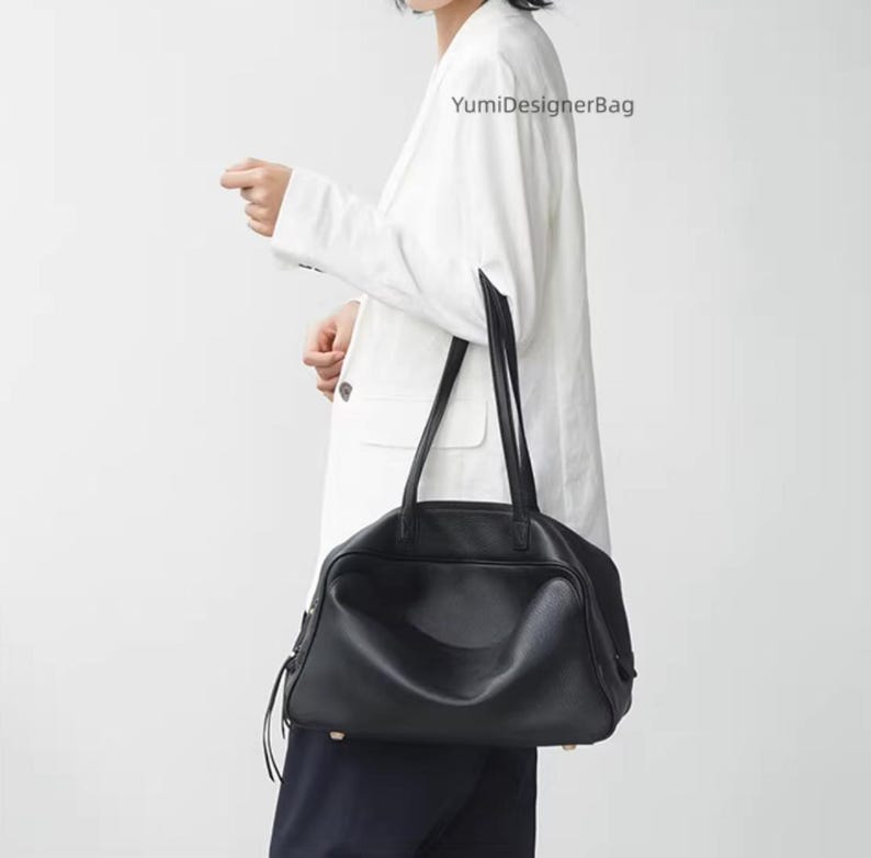 Top Grain Cowhide Leather Top Handle Bag,Designer Ladies Handbag,Women Bowling shoulder purse,Everyday Carry Tote Bag,Gift for Mom image 10