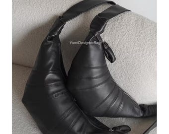 Top Layer Lambskin Croissant Bags,Leather Croissant Shoulder Bags,Unisex Handbag,Minimal Lambskin Crossbody purse,Leather crescent purse