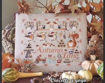 FILE PDF DIGITAL chart-Autumn Time- schema punto croce-squirrel-pumpkins-autumn-scarecrow-mushrooms cross stitch patterns