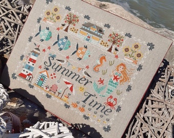 PDF DIGITAL FILE chart-Summer Time- cross stitch pattern-sea-beach-summer-summer cross stitch patterns