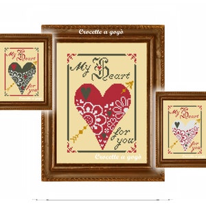 FILE PDF DIGITAL chart-My heart for you- 3 Schemi punto croce in 3 varianti di colore cross stitch pattern, Valentine, heart love