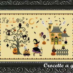 PDF DIGITAAL BESTAND grafiek-Trick or treat-cross stitch patroon, halloween Cross Stitch Patroon, spook zwarte kat pompende halloween boom
