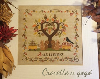 FILE PDF DIGITAL chart-Raccolto d'autunno-schema punto croce con scritte in inglese, francese e tedesco autumn Cross Stitch Pattern  chart