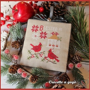 DIGITAAL PDF-BESTAND "Christmas Vintage series" patroon n.7 - Cardinals - serie bestaande uit 12 patronen met maandelijkse release, juli-model
