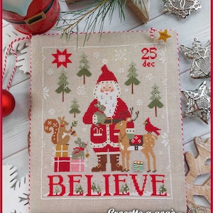 DIGITAAL PDF-BESTAND "Believe" kruissteekpatroon-kerst-santa claus-reideer-kerst-noel-kruissteekpatronen-, eekhoorn, cadeau,