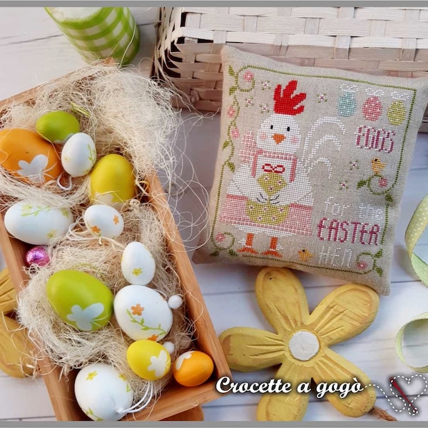 DIGITAL PDF FILE-The little hen!- Cross stitch pattern Easter, Hen, Spring Eggs,Pincushion,Chicken,Easter Eggs