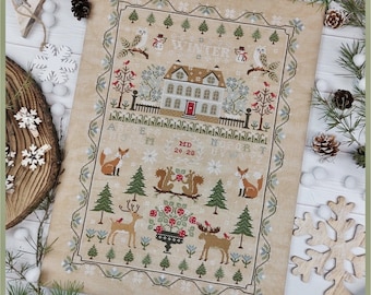 PDF DIGITAL FILE - Winter Sampler - cross stitch pattern with writing translated into Italian and French - winter-sampler, alphabet, crossstitch patterns