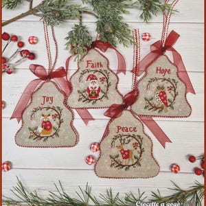 FILE PDF DIGITAL "Christmas Joy, 4 little ornaments"with video-tutorial and template,cross stitch Christmas,ornaments,reindeer,owl,fox,santa