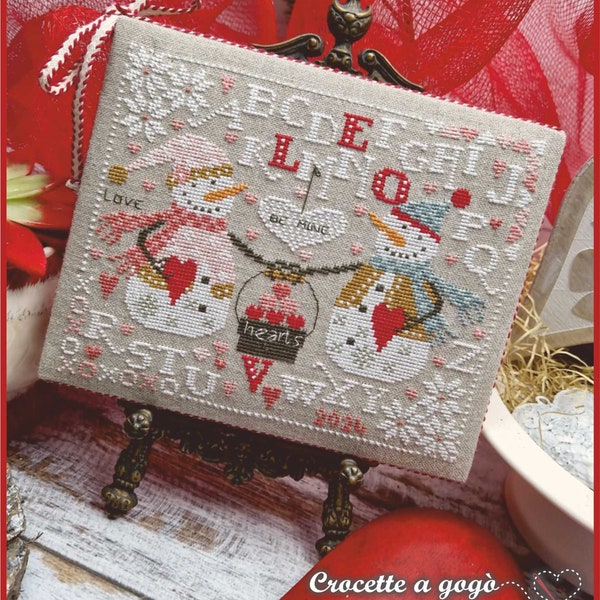 DIGITAL PDF FILE "Two hearts", cross stitch cart, Snowman,Snow,winter,love,valentine,14thfebruary, be mine,love