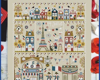 DIGITAL PDF FILE - 14th July in the city - cross stitch pattern dedicated to France - patriotic, 14 july, france