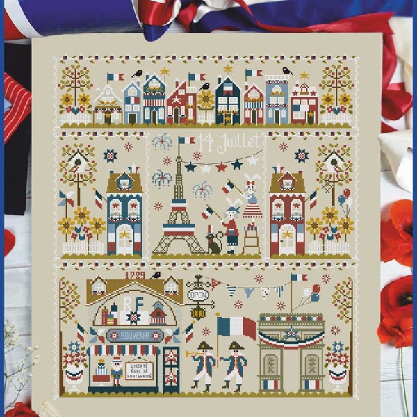 DIGITAL PDF FILE - 14th July in the city - cross stitch pattern dedicated to France - patriotic, 14 july, france