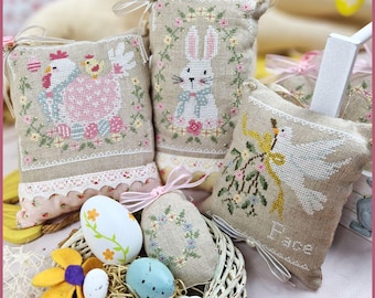 PDF FILE DIGITAL chart-Friends for Easter-4 patterns with writing also in English and French cross stitch patterns easter cross stitch charts