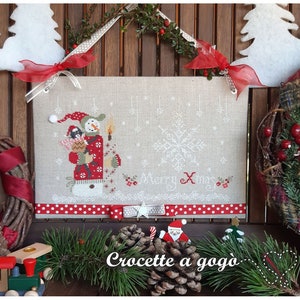 DIGITALE PDF-BESTAND grafiek-Kerstvrienden-kruissteekpatroon, met geschriften in het Engels, Italiaans en Frans, Kerstmis, Sneeuwman, Natale, Noel