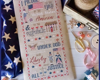 DIGITAL PDF FILE-The pledge of Allegiance!- Cross stitch pattern patriotic, American, flag, USA