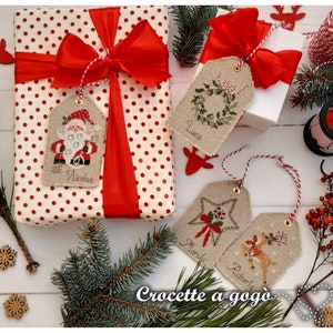 FILE PDF DIGITAL chart-Christmas vintage label-4 schemi punto croce con alfabeto e tutorial in inglese e francese cross stitch  tag label