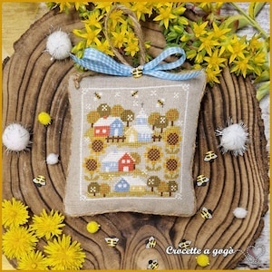 FILE PDF DIGITAL "Summer Tiny village" - cross stitch pattern, summer, village,flowers,sunflowers
