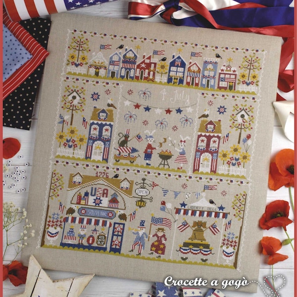 DIGITAL PDF FILE - 4th of July in the city - cross stitch pattern - patriotic, Americana, 4 July, independence day