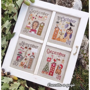 FILE PDF DIGITAL chart-La finestra del tempo 3 parte- 4 schemi punto croce con scritte anche in italiano e francese  Cross stitch patterns