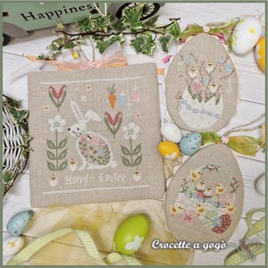 FILE PDF DIGITAL chart- Tris di Pasqua-set di 3 schemi punto croce, easter cross stitch pattern,easter egg, rabbit, easter tree