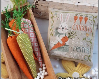 DIGITAL PDF FILE-The little bunny!- Cross stitch pattern Easter, Bunny, Spring Carrots,Pincushion,