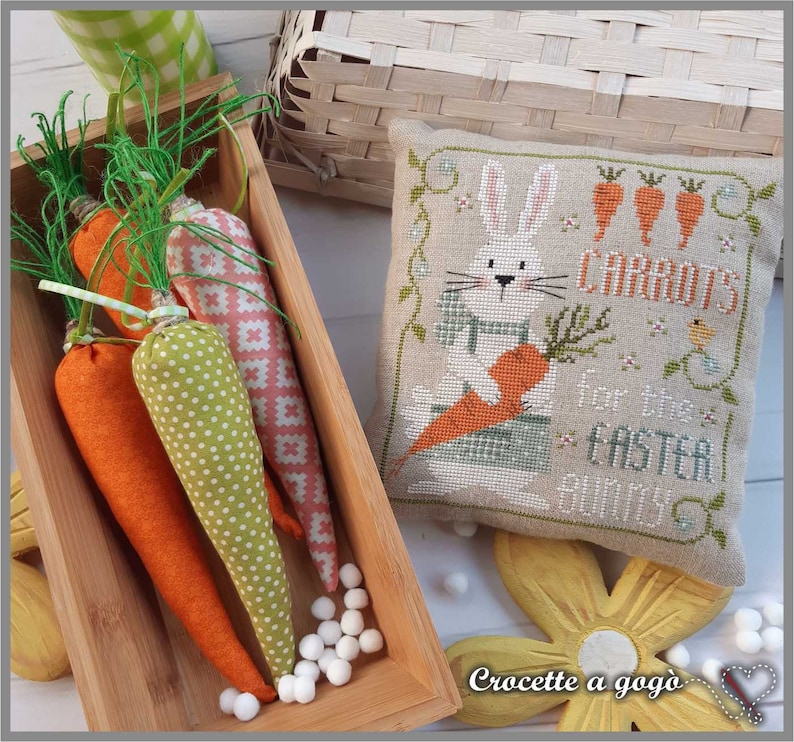 Vintage Easter Rabbit with Carrot DIGITAL Counted Cross-Stitch Pattern Chart Vintage Easter Rabbit with Carrot DIGITAL Counted Cross-Stitch Pattern Chart