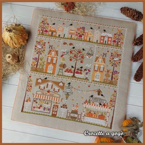 FILE PDF DIGITAL-Autunno in città- Cross stitch pattern autumn, squirrels, pumpkins, turkey, hedgehogs,acorns, chestnuts